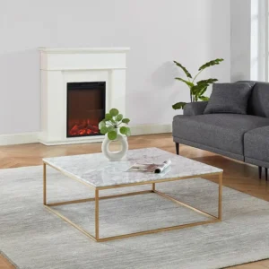 Design salontafel ARETHA - Marmer en metaal - Wit en goudkleurig - Koop nu goedkoop online PASCAL MORABITO