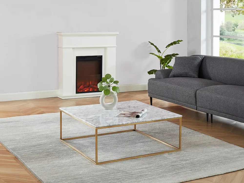 Design salontafel ARETHA - Marmer en metaal - Wit en goudkleurig - Koop nu goedkoop online PASCAL MORABITO
