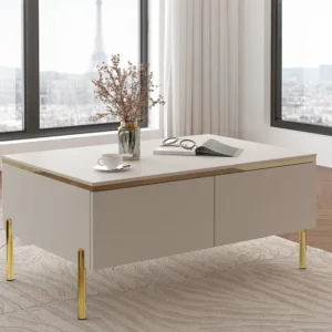Eigentijdse salontafel met 4 deurtjes - Beige en goudkleurig - VUKIA PASCAL MORABITO