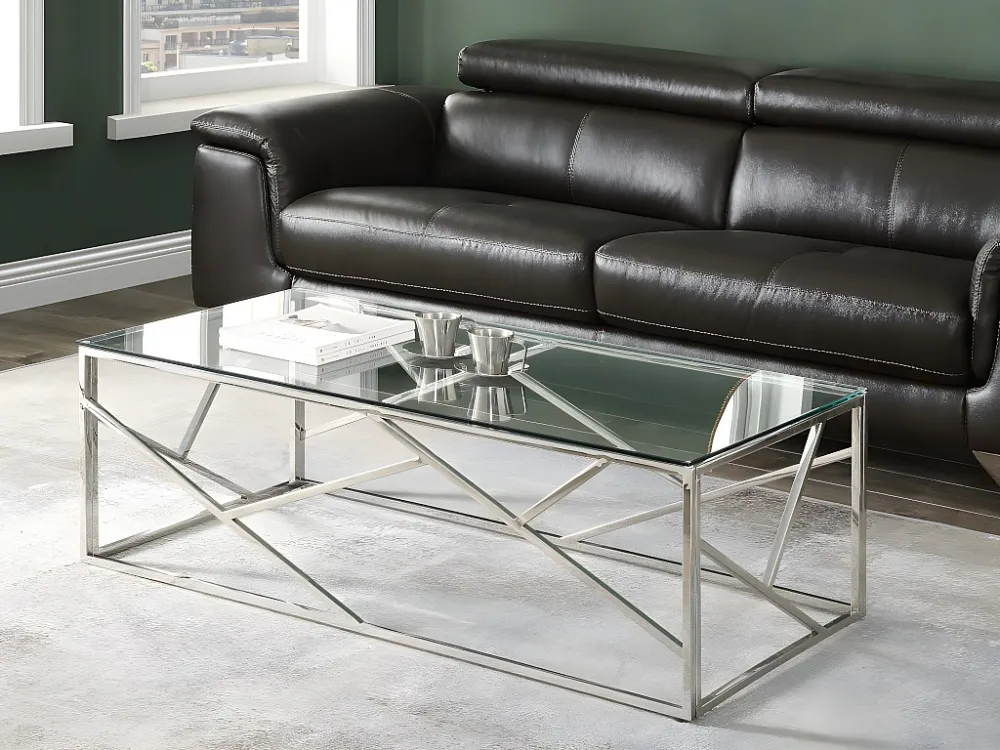 Salontafel ATHENA - Gehard glas en staal - Chroomkleurig PASCAL MORABITO