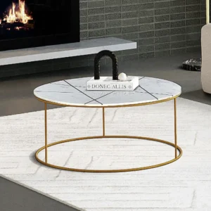 Salontafel art deco - Marmer en goudkleurig metaal - ORNEA