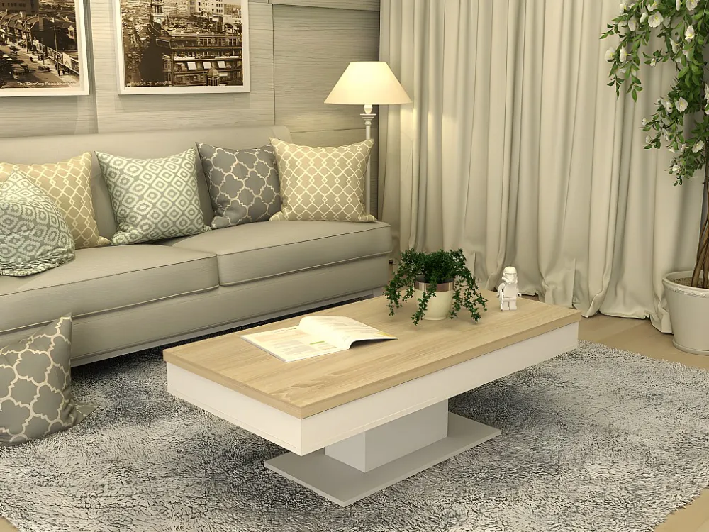 Salontafel ASTULIA - met opbergruimte - Wit - Tafelblad betoneffect