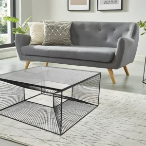 Salontafel CLARENCE - Glas en metaaldraad - Kleur: zwart