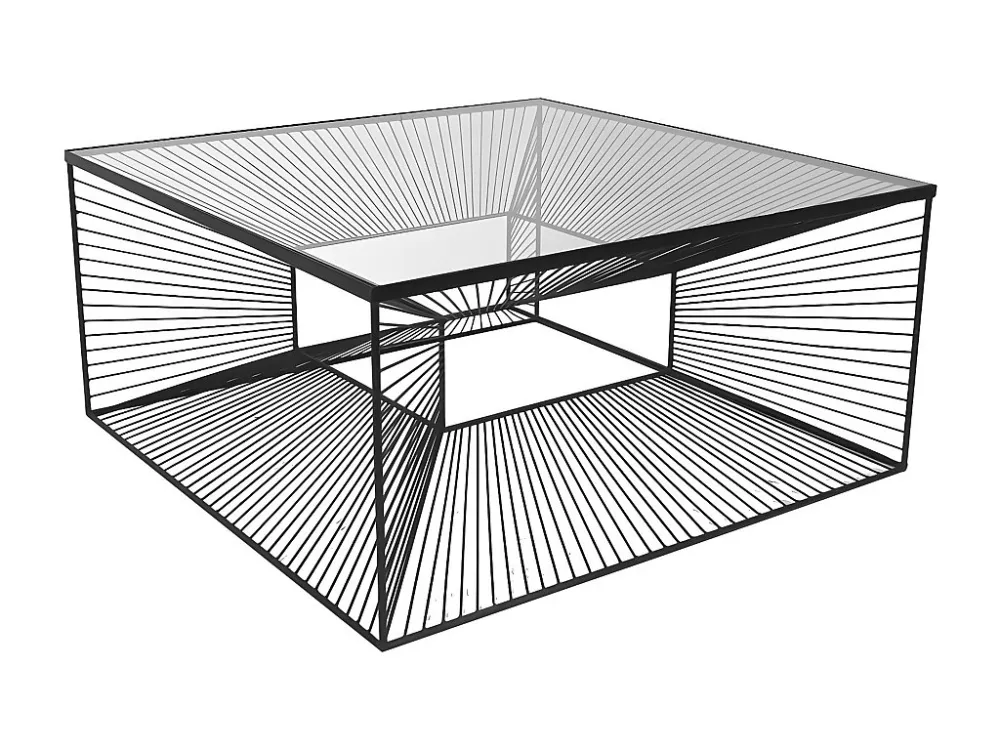 Salontafel CLARENCE - Glas en metaaldraad - Kleur: zwart