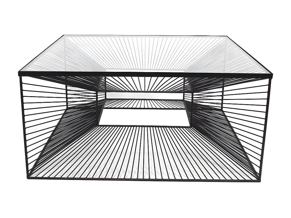 Salontafel CLARENCE - Glas en metaaldraad - Kleur: zwart