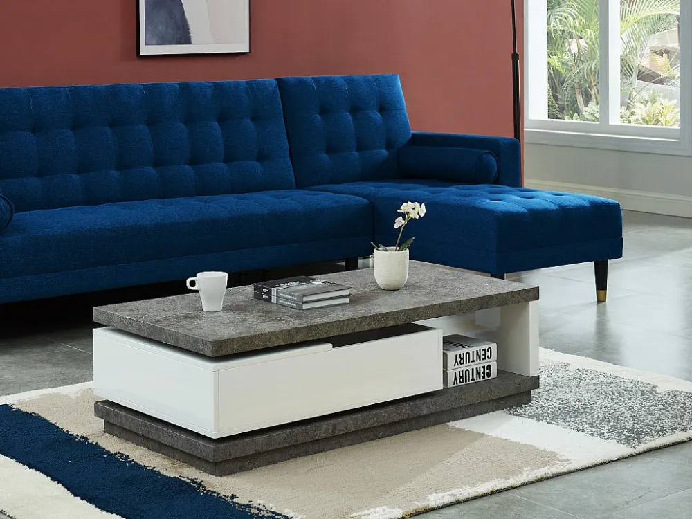 Salontafel draaibare opbergruimte gelakt mdf en betoneffect FLAVIAN