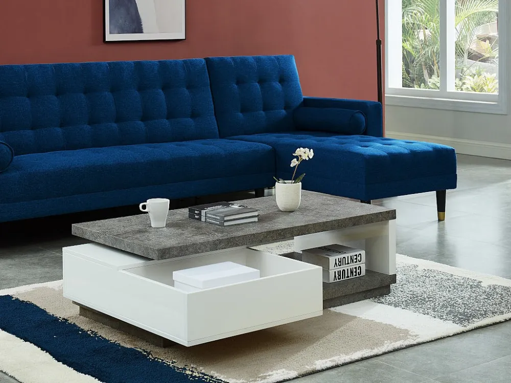 Salontafel draaibare opbergruimte gelakt mdf en betoneffect FLAVIAN