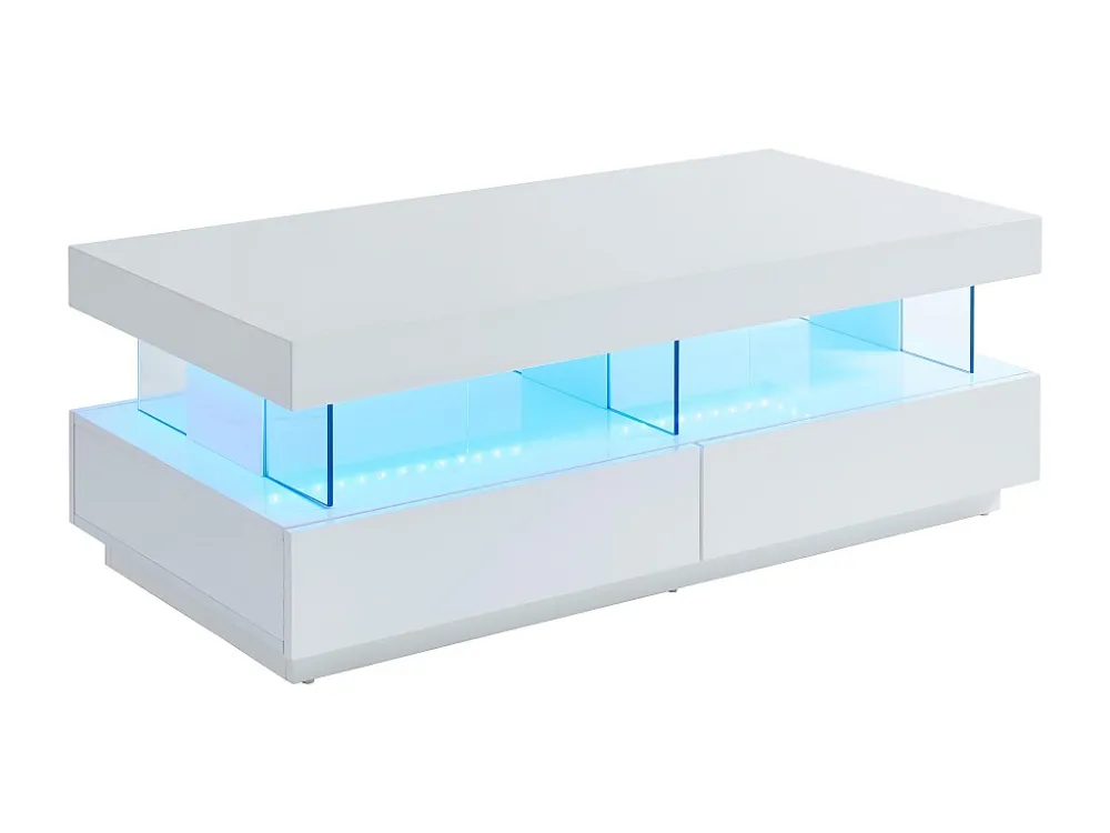 Salontafel FABIO - Wit gelakt MDF - LEDs - 2 lades en 2 nissen