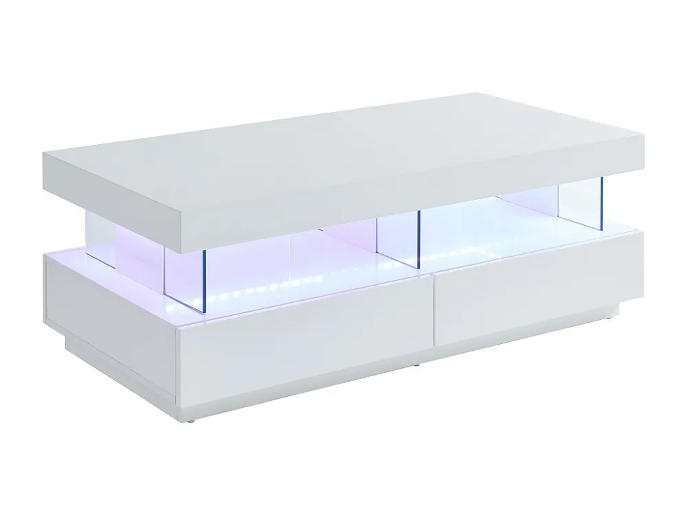 Salontafel FABIO - Wit gelakt MDF - LEDs - 2 lades en 2 nissen