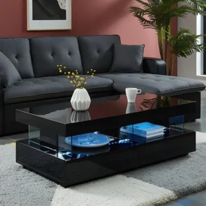 Salontafel FABIO - Zwart - Met LEDs - 2 lades en 2 nissen