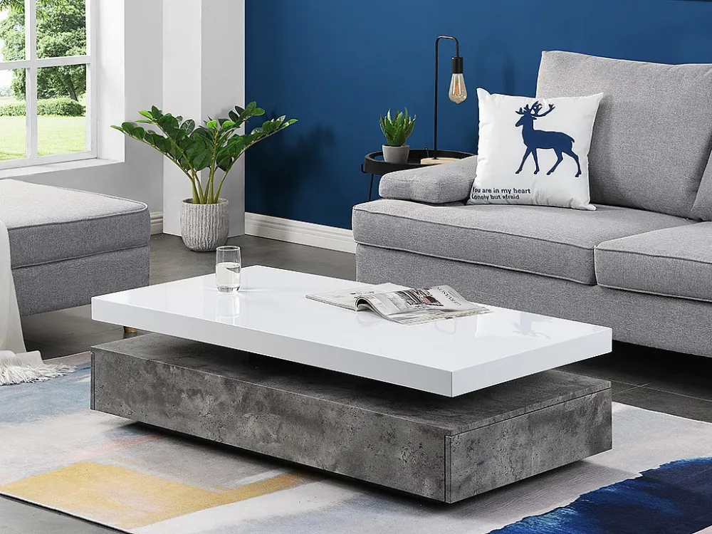 Salontafel FELIX - 2 lades - MDF - Kleuren: Beton en wit - Koop nu goedkoop online