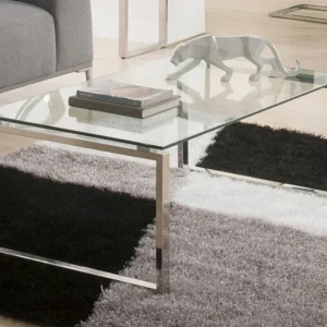 Salontafel FREYA - Gehard glas en verchroomd metaal