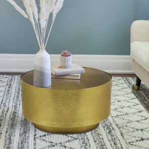Salontafel - Glas en metaal - Kleur: goudkleurig - SOLANA