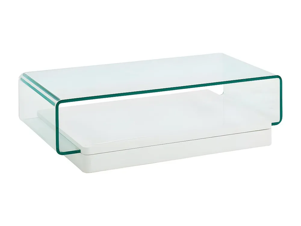 Salontafel GLOSSIE - Gebogen glas & Wit gelakt MDF