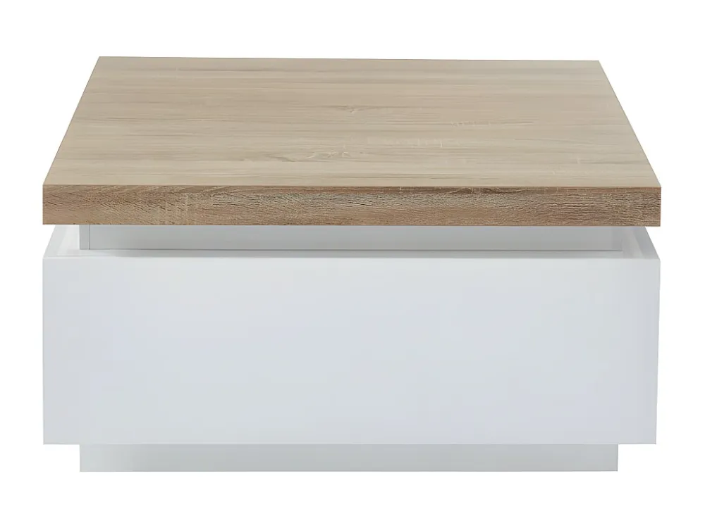 Salontafel HALO II - 2 lades - Gelakt MDF - Met LED-verlichting - Wit en eiken