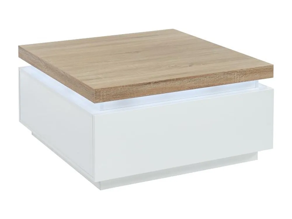Salontafel HALO II - 2 lades - Gelakt MDF - Met LED-verlichting - Wit en eiken