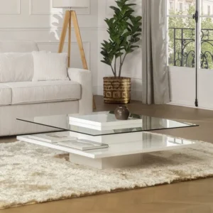 Salontafel ISANIA van Gehard glas en witgelakt mdf