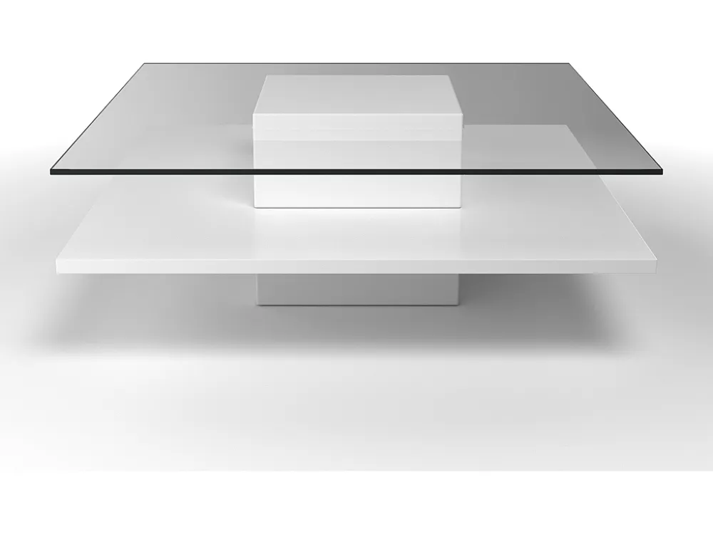 Salontafel ISANIA van Gehard glas en witgelakt mdf