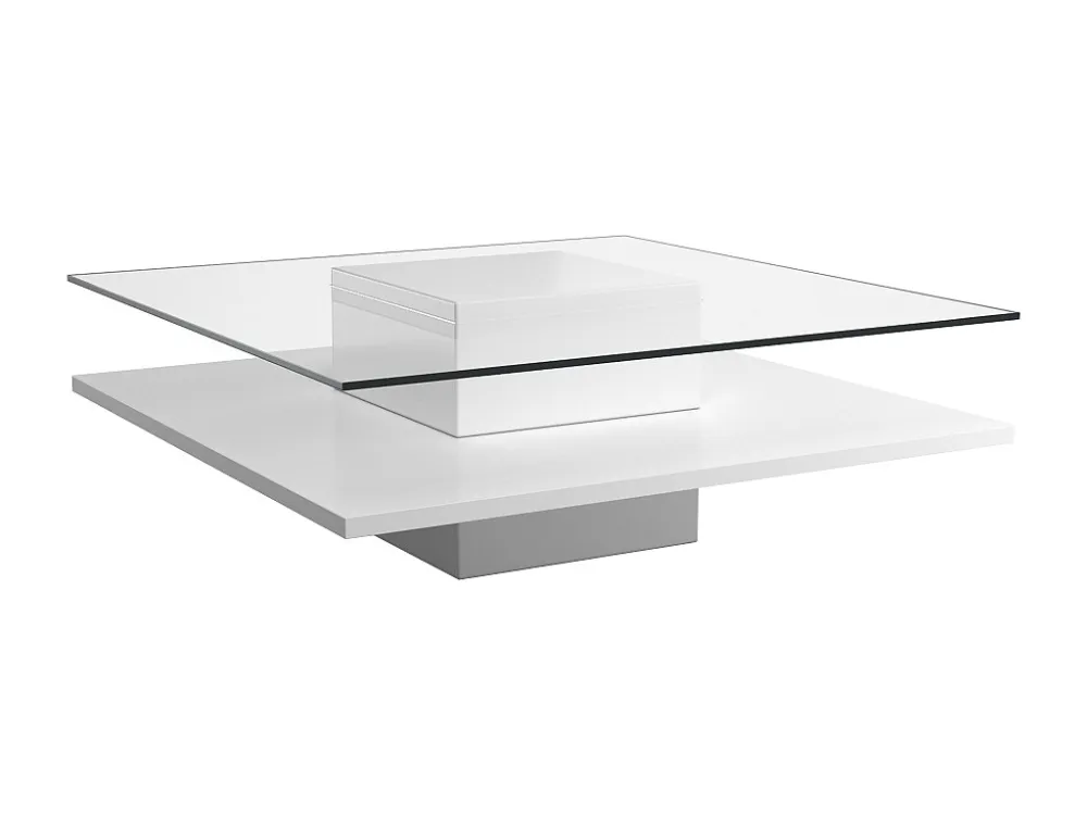 Salontafel ISANIA van Gehard glas en witgelakt mdf
