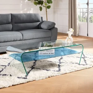 Salontafel KELLY - Gehard glas - Blauw gelakt blad - Koop nu uw online meubelshop