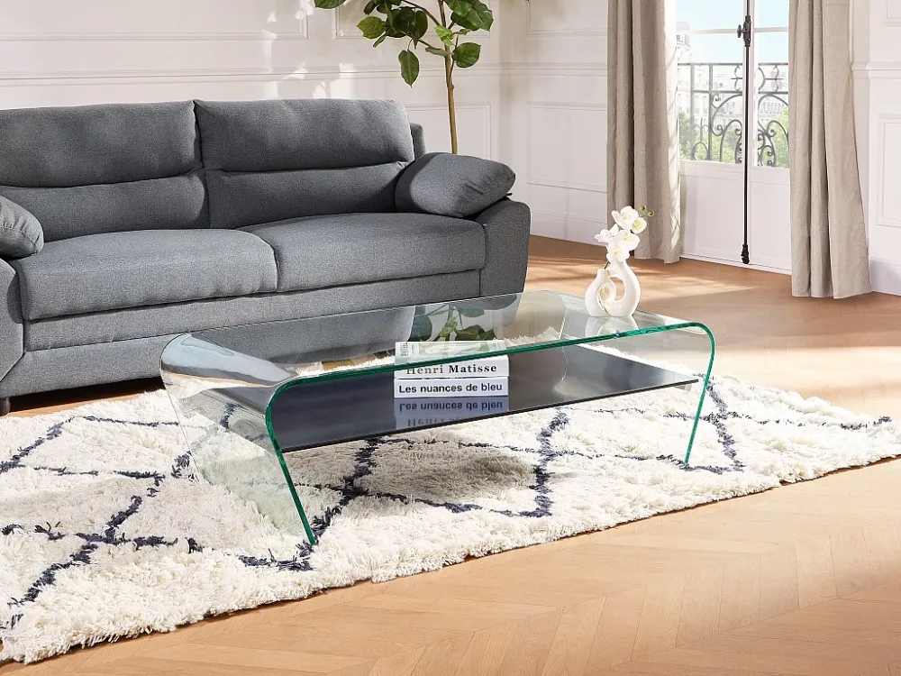 Salontafel KELLY - Gehard glas - Zwart gelakt blad