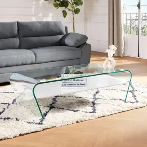 Salontafel KELLY - Wit gehard glas - schap wit gelakt