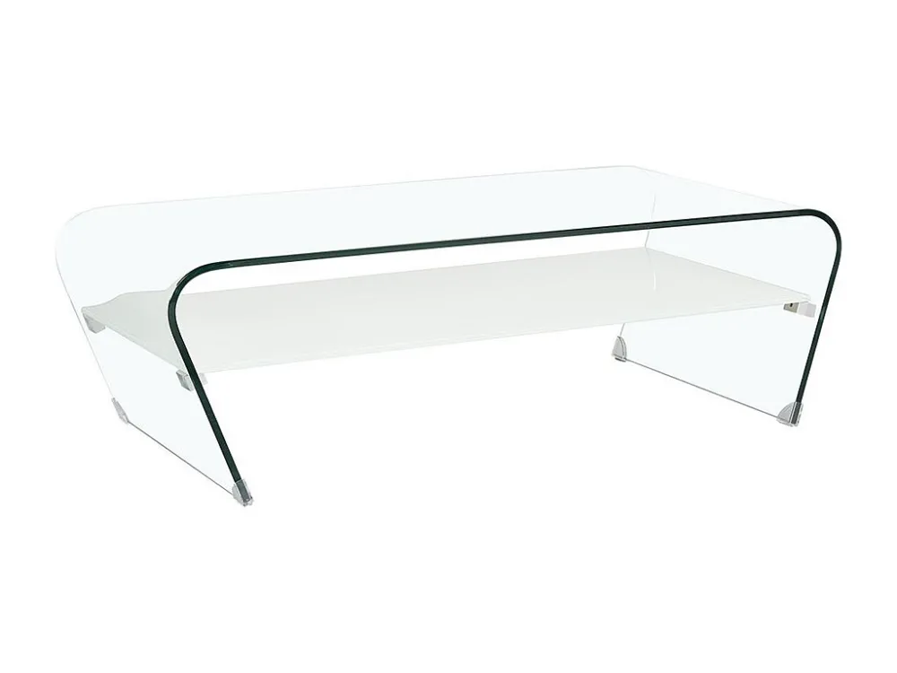 Salontafel KELLY - Wit gehard glas - schap wit gelakt