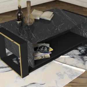 Salontafel met 1 vak - Look van zwart marmer en goud - COMEBI - Koop nu goedkoop online