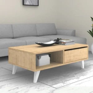 Salontafel met 1 deurtje en 2 nissen - Naturel en wit - SOLAMIA