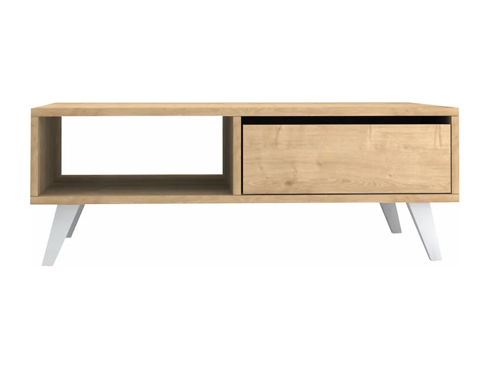 Salontafel met 1 deurtje en 2 nissen - Naturel en wit - SOLAMIA