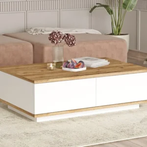 Salontafel met 2 deurtjes - Licht naturel en wit - LOTULA