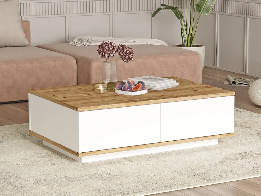 Salontafel met 2 deurtjes - Licht naturel en wit - LOTULA