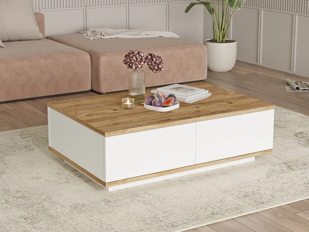Salontafel met 2 deurtjes - Licht naturel en wit - LOTULA