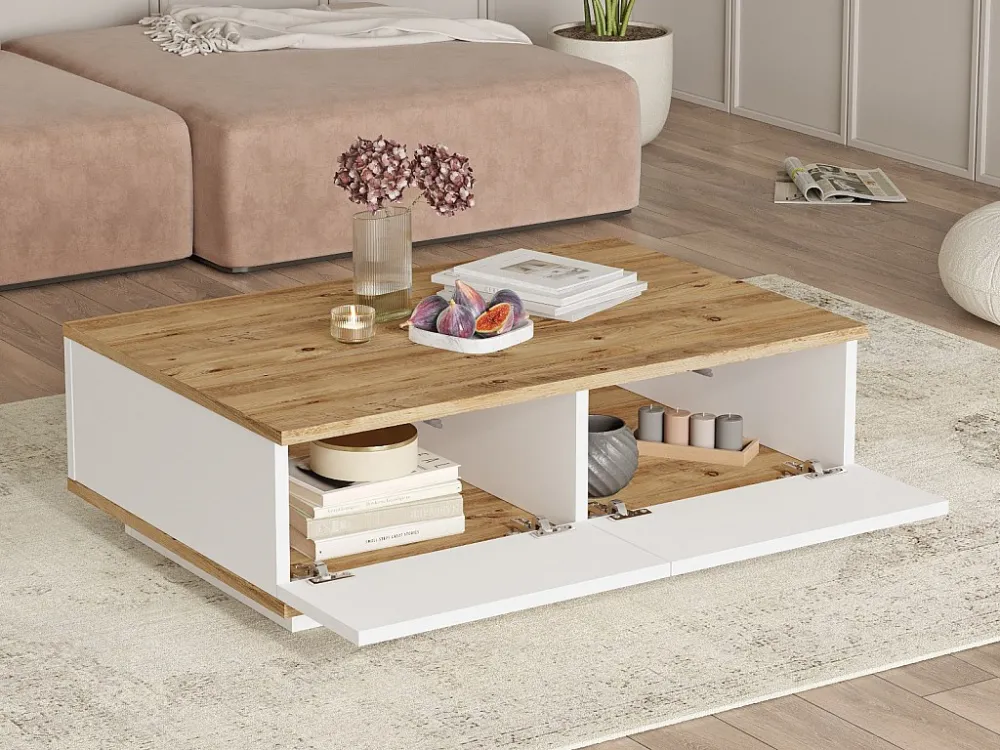 Salontafel met 2 deurtjes - Licht naturel en wit - LOTULA