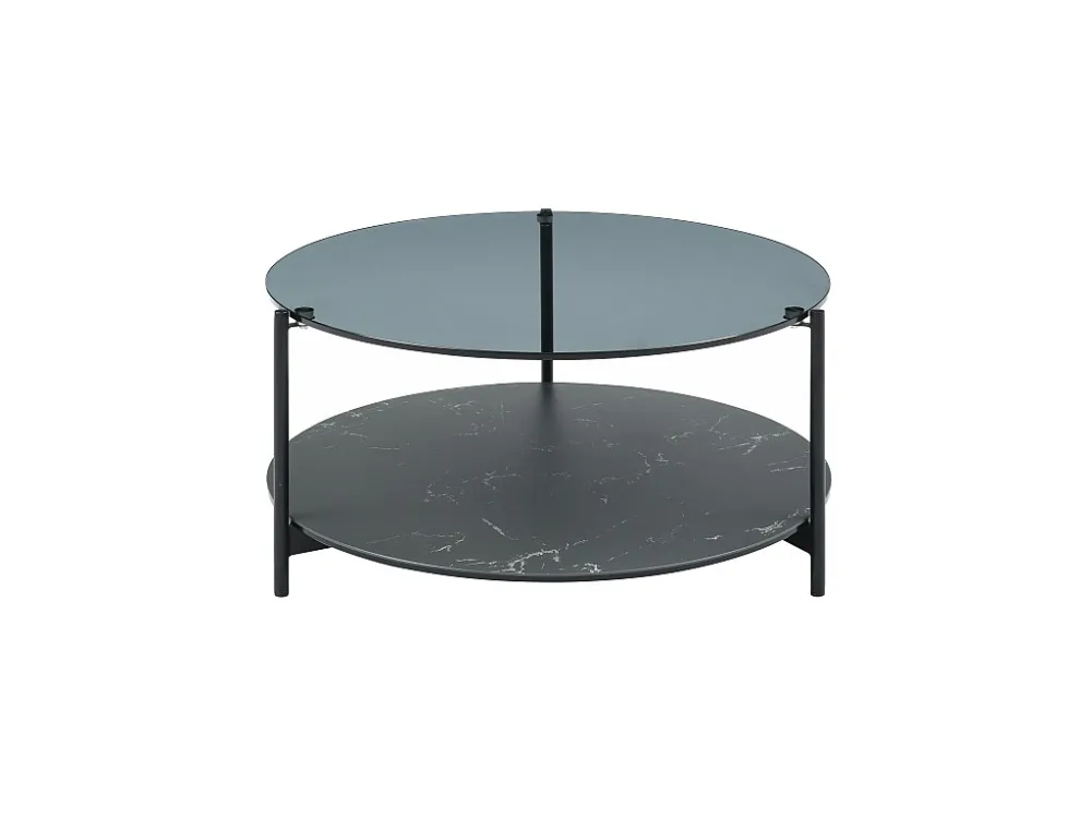 Salontafel met dubbel glazen blad van gehard glas, keramiek en metaal - Zwart marmer effect - SENRINA