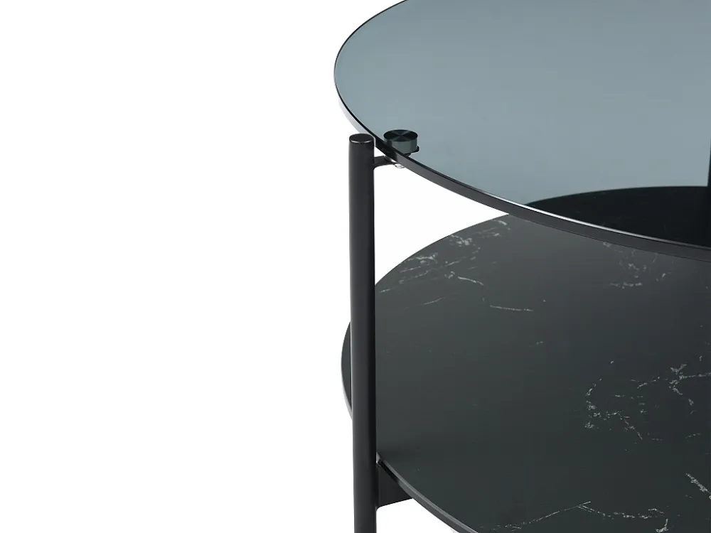 Salontafel met dubbel glazen blad van gehard glas, keramiek en metaal - Zwart marmer effect - SENRINA