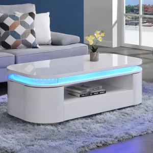 Salontafel met 4 kasten en 1 lade - Ledverlichting - Mdf - Witgelakt - VANDANA - Koop nu online