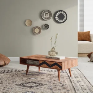 Salontafel met 1 lade en 1 niche - Sheeshamhout - Natuurlijk en zwart - PALONI