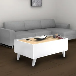 Salontafel met 1 lade en 2 nissen - Naturel en wit - ISALIA