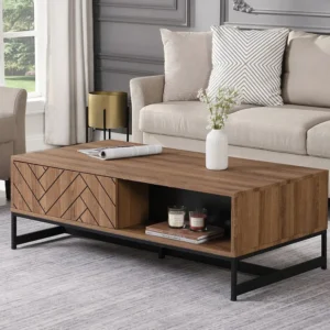 Salontafel met 2 laden en 2 nissen - Mdf - Naturel en zwart - CARATANA - Koop nu online