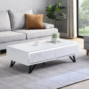 Salontafel met 2 lades met ledverlichting van mdf - Wit gelakt - SALIANO