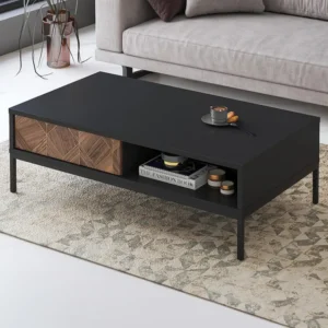 Salontafel met 2 lades en 2 nissen - Zwart en donker naturel - MIALINE