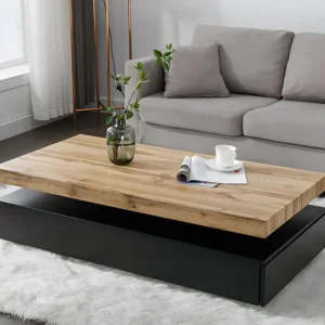 Salontafel met 2 lades van mdf - Zwart en licht naturel - FELIX