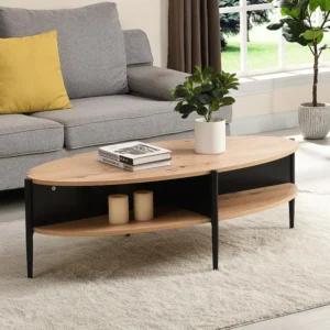 Salontafel met 4 nissen van mdf en metaal - Licht naturel en zwart - EVARO