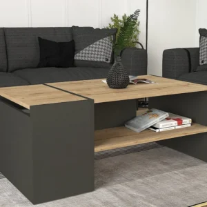 Salontafel met opbergruimte - Antraciet en naturel - VELKAN