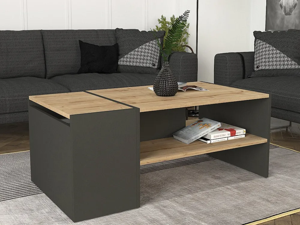 Salontafel met opbergruimte - Antraciet en naturel - VELKAN