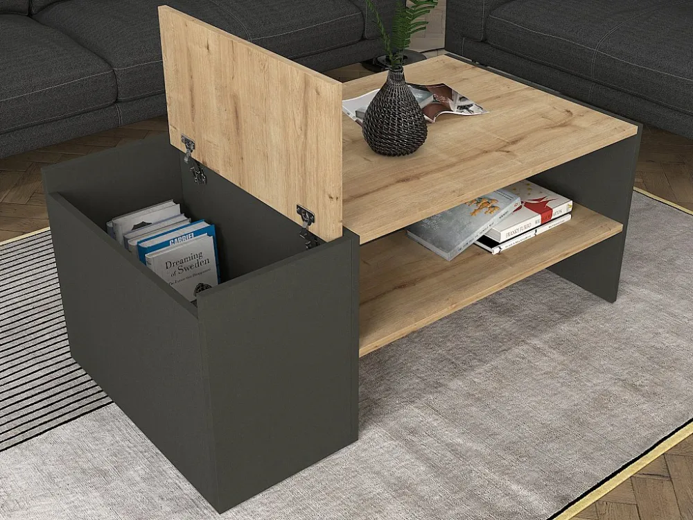 Salontafel met opbergruimte - Antraciet en naturel - VELKAN