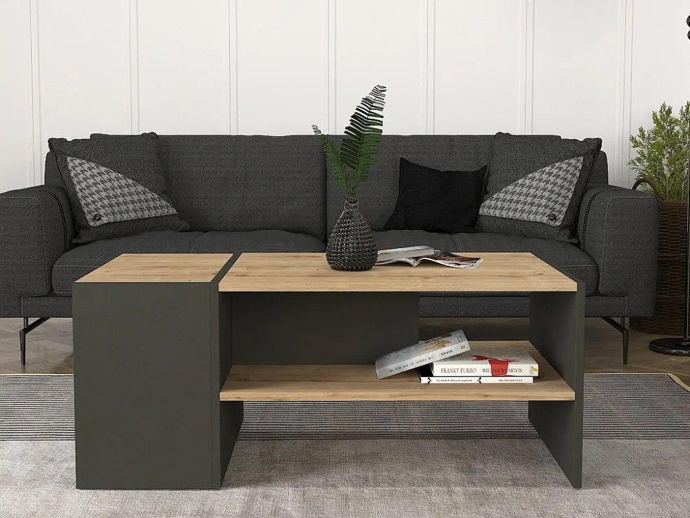Salontafel met opbergruimte - Antraciet en naturel - VELKAN