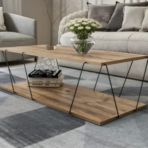 Salontafel met 1 plank - Kleuren: Naturel en zwart - DELORY - Koop nu eenvoudig online