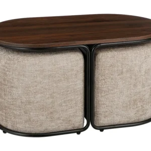 Salontafel met poefs van ijzer en 3 multiplex en 2 schuim en 2 polyester - 79 x 45 x 41 - Lichtgrijs -